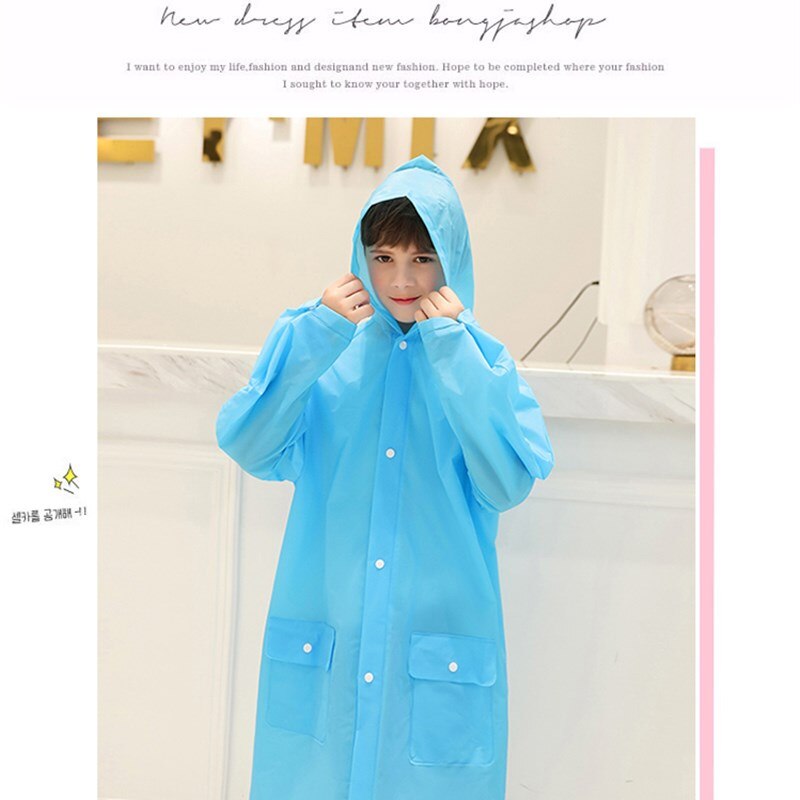 Kids Long Transparent Plastic Raincoat Rain Coat Poncho Waterproof Hooded Rainwear Children Girl Boy Rain Jacket: Blue / L