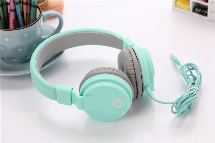 Børn børn piger bedste stereo bas høretelefoner musik øretelefoner headset med mikrofon til iphone xiaomi: Cyan