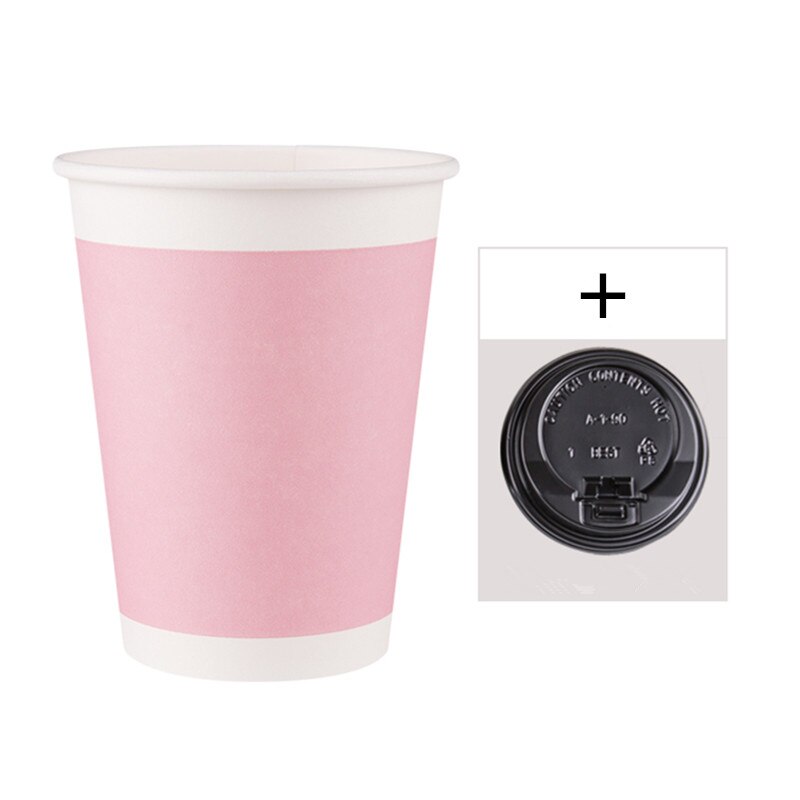 50pcs Pink thicken disposable coffee cup party wedding birthday favor drink paper cup cute takeaway packaging cups with lid: cup and lid1