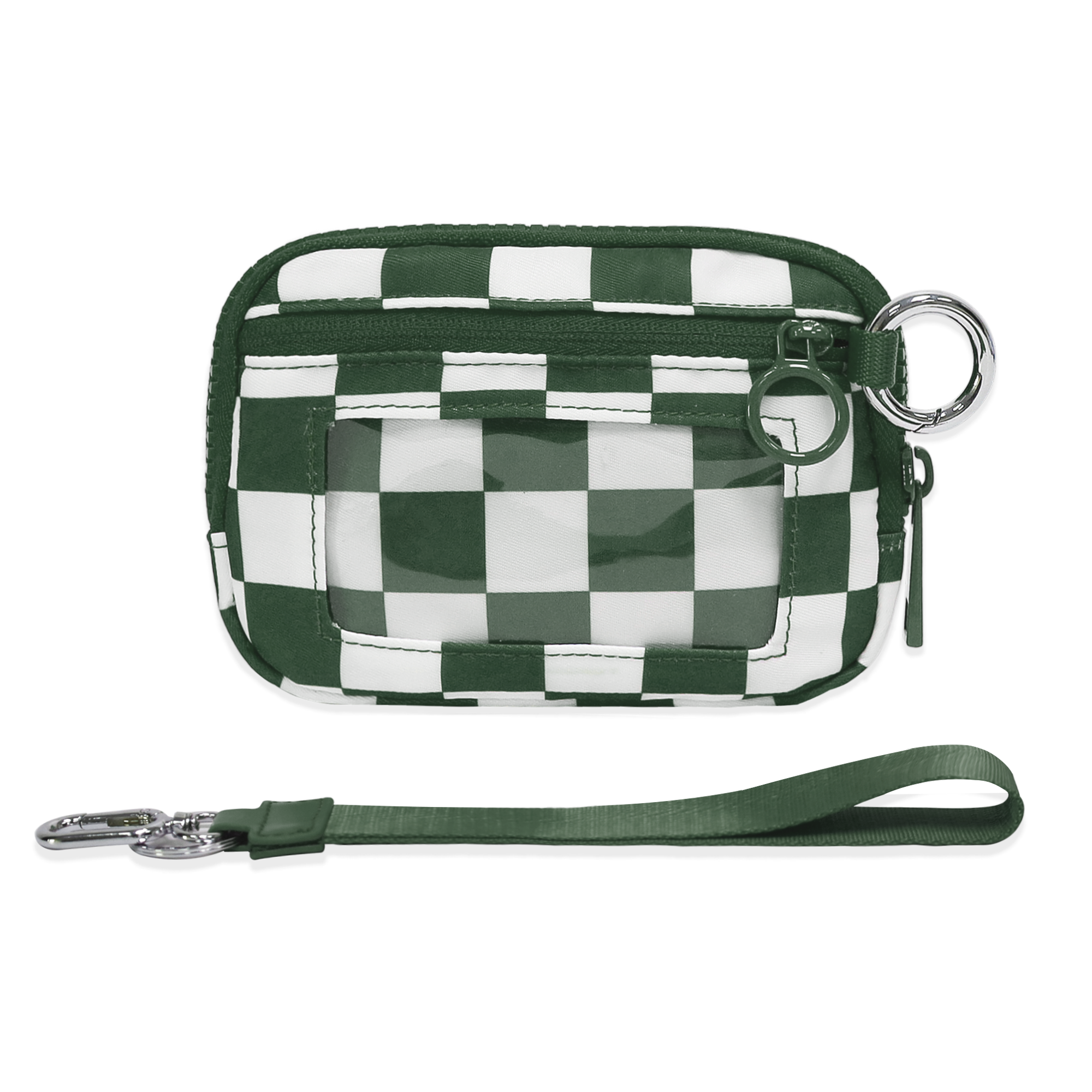 The Iris Wallet Zwart geruit kaartetui met ID-venster Portemonnees voor dames Portemonnee met ritssluiting Mini draagbare sleutelhangerportemonnee: Blauw