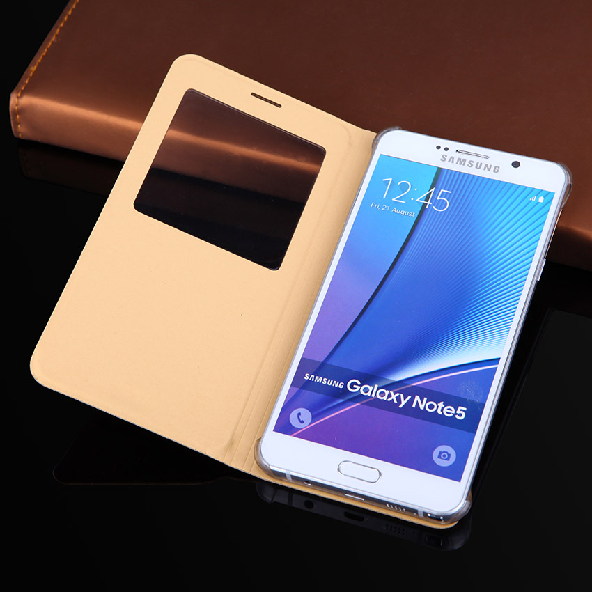 Flip Cover Leather Case Slim Window View Shockproof Bag Cell Phone Carrying Cases Mask For Samsung Note 5 Note5 N920 N920F N920H