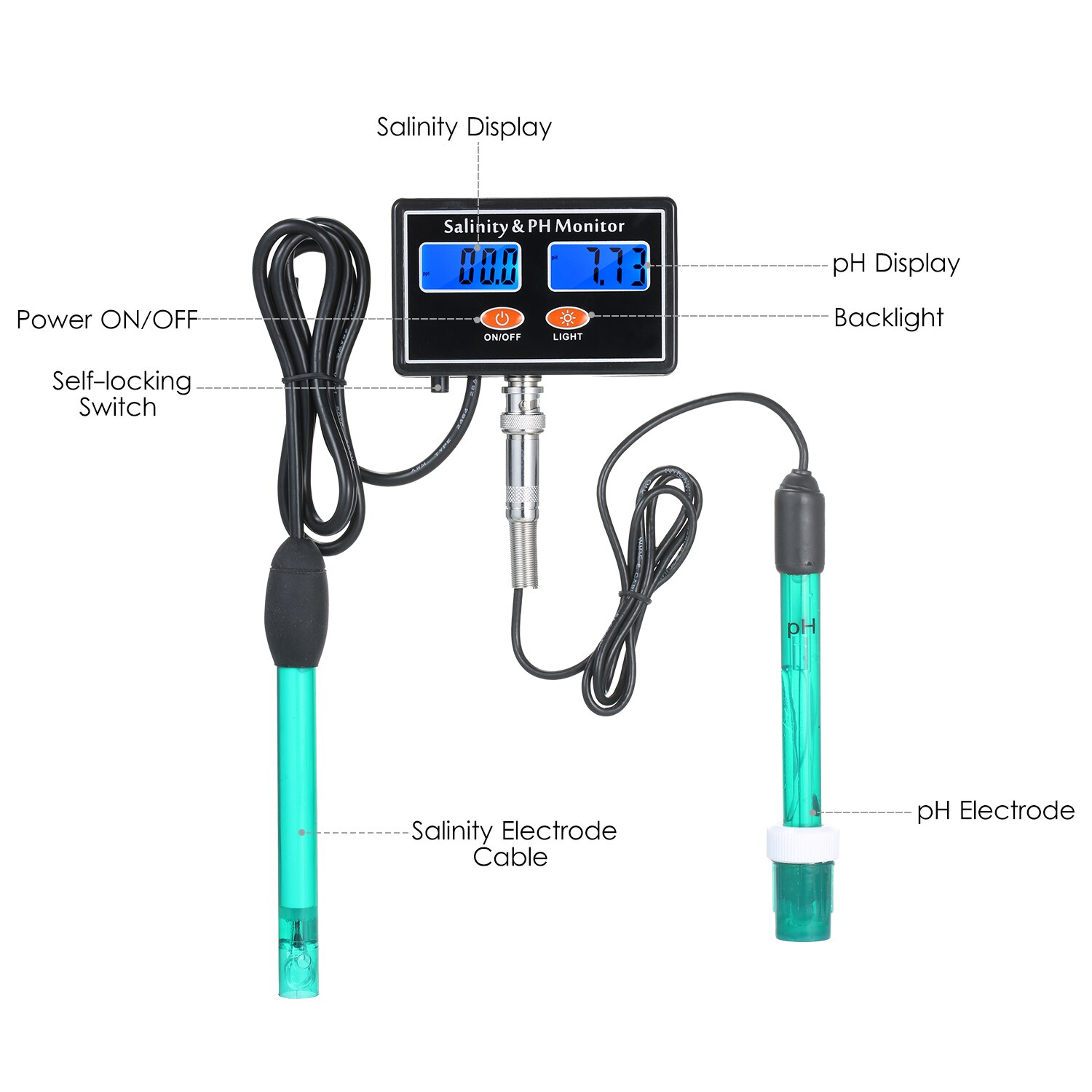 2-en-1 PH/salinité moniteur de de l'eau pH et salinité moniteur mètre eau de mer salinité moniteur PH de l'eau testeur