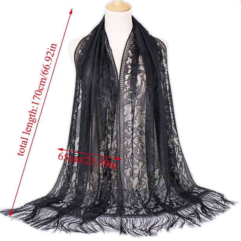 Hollow Out Flower Lace Hijab Sjaal Vrouwen Effen Kleur Vlakte Moslim Hoofd Haar Sjaals Wraps Winter Wit Zwart Rood