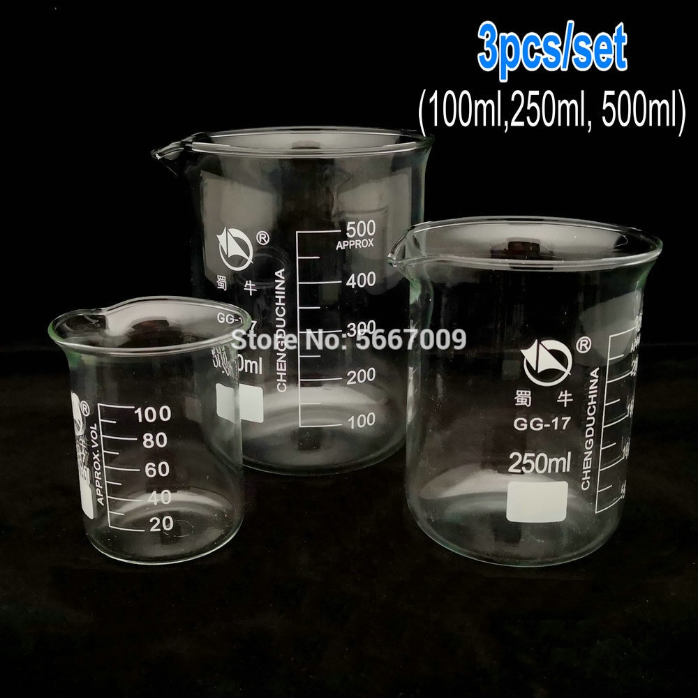 1 sæt  (100ml,250ml, 500ml)  borosilikatglas bægerglas kemi eksperiment varmebestand laboratorieudstyr bægerglas laboratorieudstyr