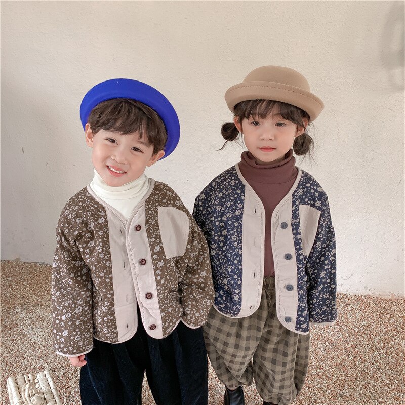 9156 cappotto per bambini giacche retrò autunno inverno 2021 cappotto floreale in cotone per bambina Cardigan superiore Casual retrò da ragazzo cappotto per bambini 1-7 anni