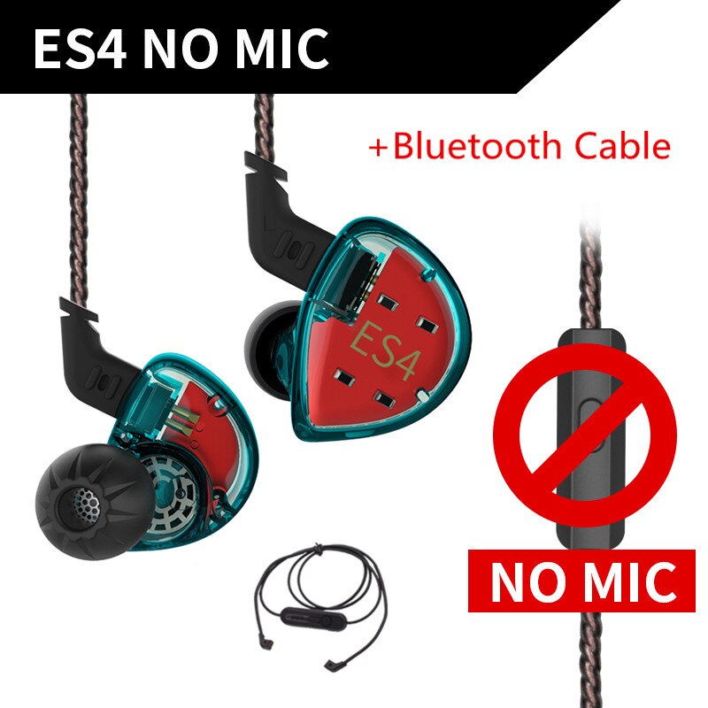 KZ ES4 1BA+1DD Hybrid In-ear Earphone Hifi Dynamic Driver Noise Cancelling Headset Replacement Cable AS10 ZSX ZSX ZST ES3 ZSN: cyan no mic BT