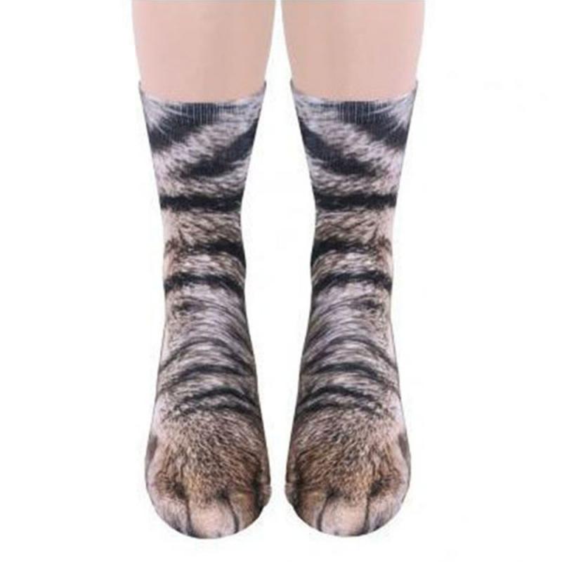 Zachte Casual Leuke Katoenen Dier Voeten Gesimuleerde Sokken Unisex Volwassen 3D Dieren Paw Print Lange Sokken: 01