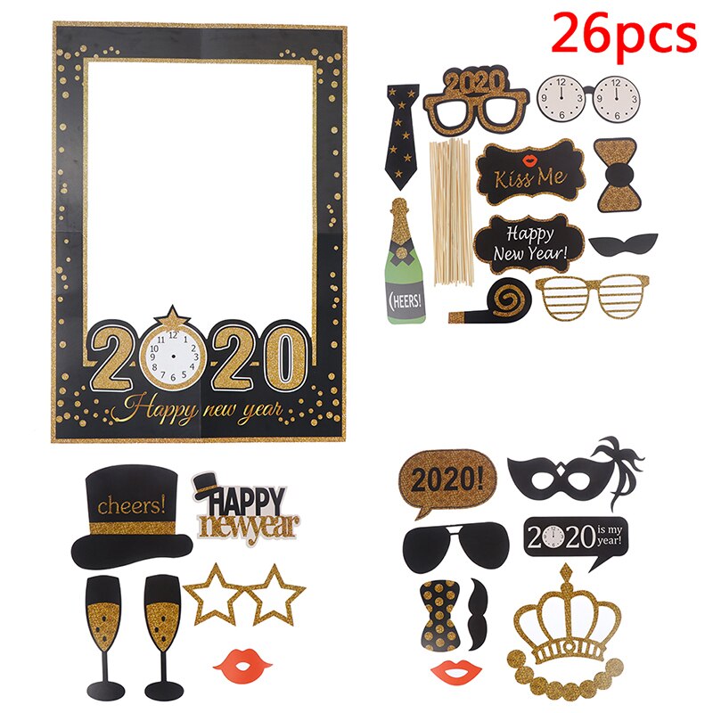 Gelukkig Nieuwjaar Photo Booth Props Xmas Party Decoratie Fotolijst Gelukkig Nieuwjaar Geschenkdoos Label Stickers Kerst supply