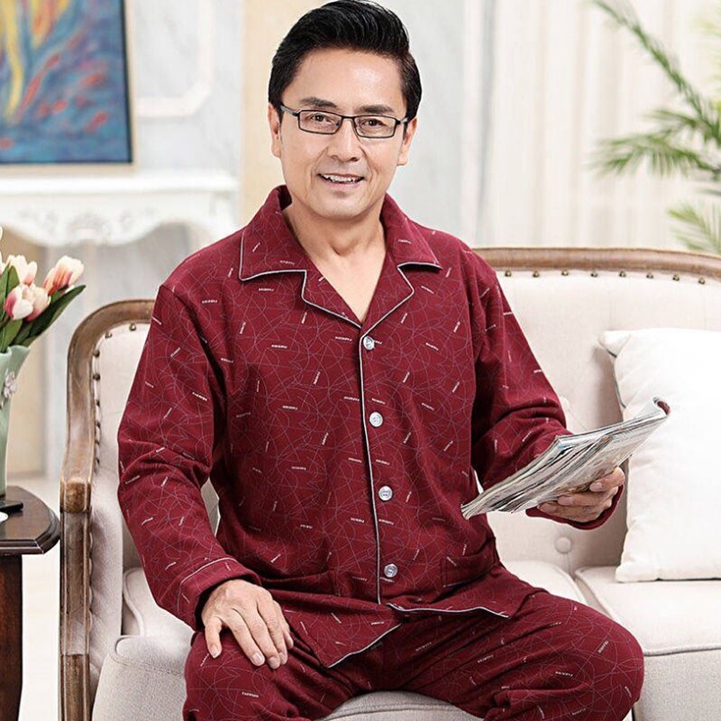 100%  bomulls pyjamas för män 2 stycken lounge nattkläder pyjamas rutig höst sänglinne hem kläder man pjs ren bomull pyjamas set: 832 röda / Xxl