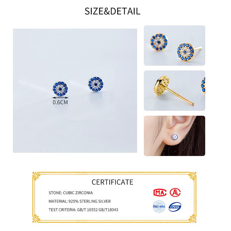 INZATT Talismano Occhi Azzurri Pieni Zircone Tondo Orecchini Con Perno Reale dell'argento Sterlina 925 di Boho Gioielleria Raffinata Per Le Donne Del Partito Accessori