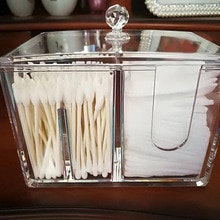 Gennemsigtig bomuldspindeboks klar akryl arrangør holder makeup puder opbevaringsboks desktop arrangør smykker taske til kosmetik