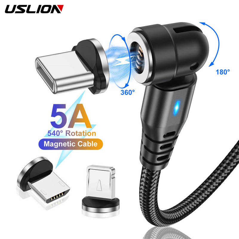 Kabel magnetyczny 5A Obrót o 540 stopni Kabel do szybkiego ładowania typu C Kabel do ładowania magnetycznego Micro USB Przewód do transmisji danych telefonu do iphone'a Xiaomi Samsung