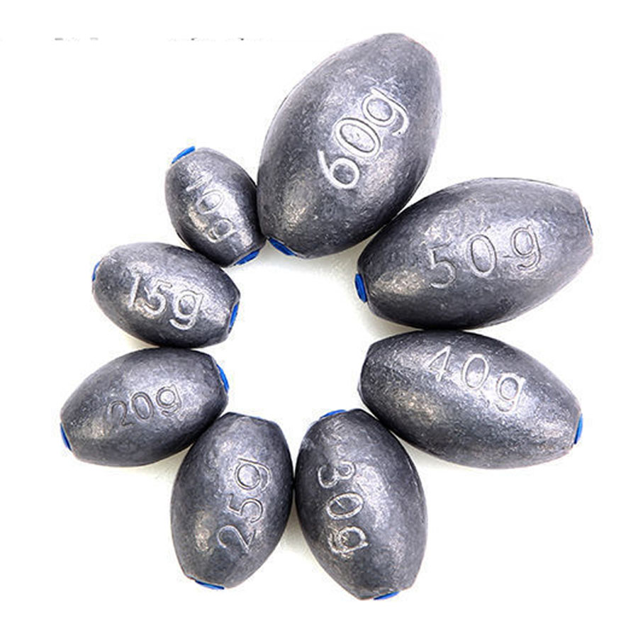 Plombs de pêche en forme d'olive, 3g-30g, 10 pièces, plombs de plate-forme, poids de pêche, évier de tir fendu, accessoires de matériel de pêche