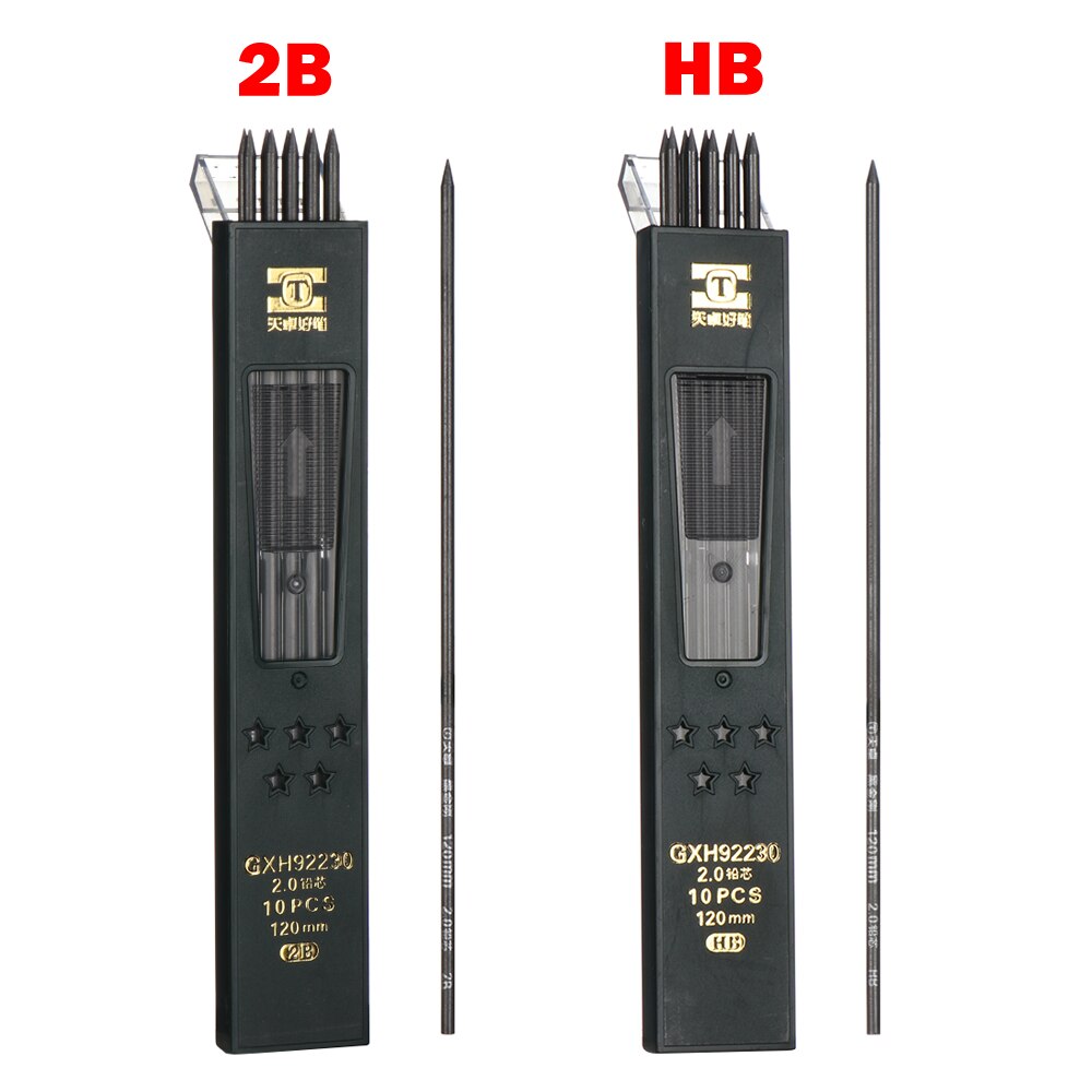 10PCs/Box 2B HB Black 2.0 Mechanical Pencil Lead Refill School Students Automatic Lead Core Refills Writing Drawing Tools