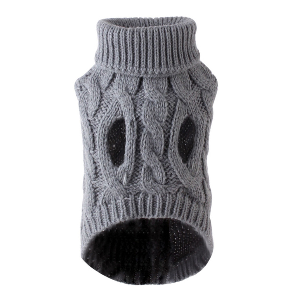 huisdier kleine hond kleding trui mode herfst winter effen gebakken stof wendingen breien warme comfort kleding: L / GRIJS