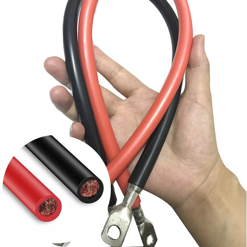 1Pair 50cm Wire Copper Negative Battery Ground Cable Terminal Kit 5AWG 100A Terminal Parts for RV ATV Car Boat Red Black Cables