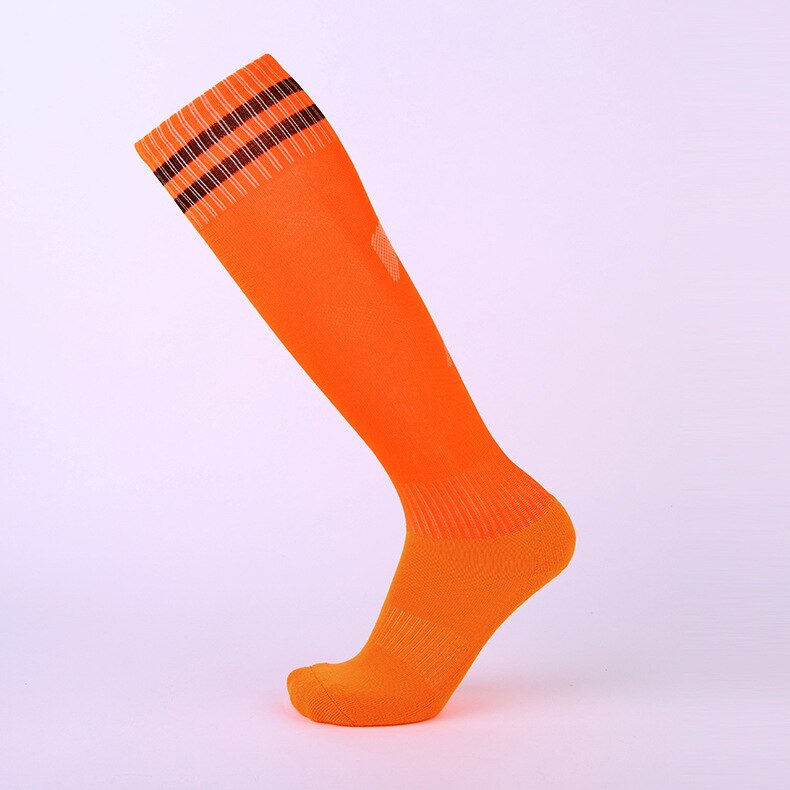 14 Color Non-slip Soccer Socks Kids & Adult Knee High Long Cotton Sport Football Team Socks Thick Towels Comfortable: Orange / Kids (7-12Years old)