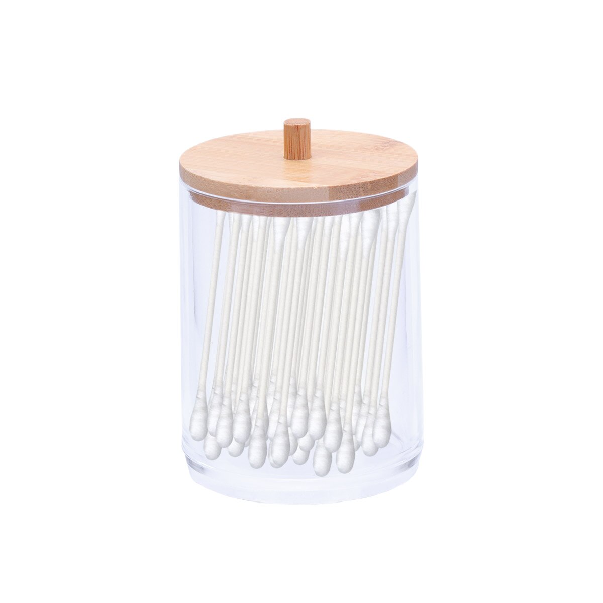 Acryl Wattenstaafjes Organizer Aanrecht Opslag Jar Cilinder Dispenser Houder Met Bamboe Deksel Voor Badzout Haarband