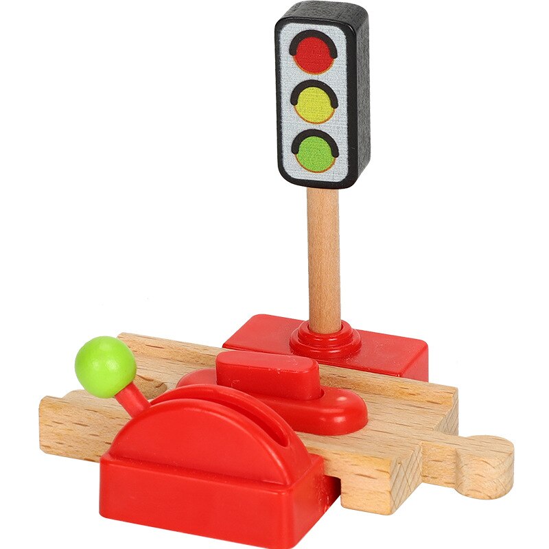 Samohtoy Hout Railway Kleine Gas Station Trein Cross Road Slot Accessoires Originele Speelgoed Kids Xmas Fit Thom Als biro Speelgoed: Lifting roadblock