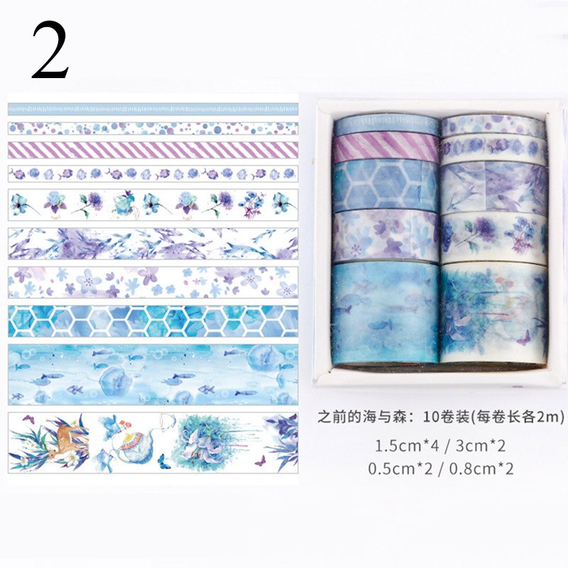 10 st/kartong blad blommatryck washitejp gör-det-själv-dekoration maskeringstejp leksaksdekaltejp för dagbok scrapbooking dekor fotoalbum: 2