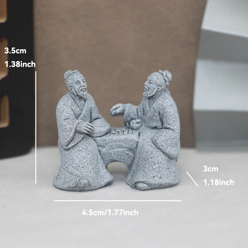 Figurita de piedras de arena de ajedrez, juego de pescador antiguo en miniatura, adornos para acuario, bonsái de jardín de hadas, decoración de habitación de paisaje de rocalla: Gris claro