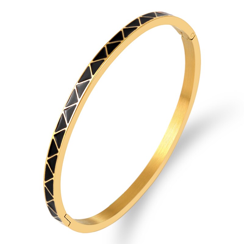 5 cores triângulo padrão bangles para mulheres aço inoxidável ouro fino pulseiras laranja azul cor esmalte jóias