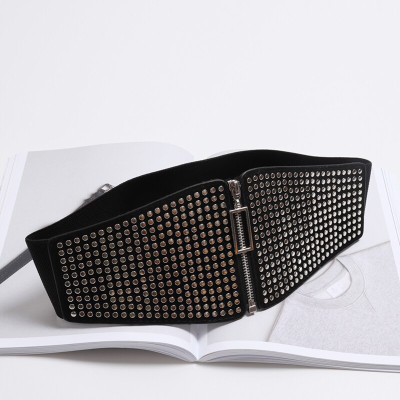 Wide Elastic Studded Belt Female Waist Goth Plus Size Stretch Cummerbunds Ladies Long Belts For Women Corset Waistband