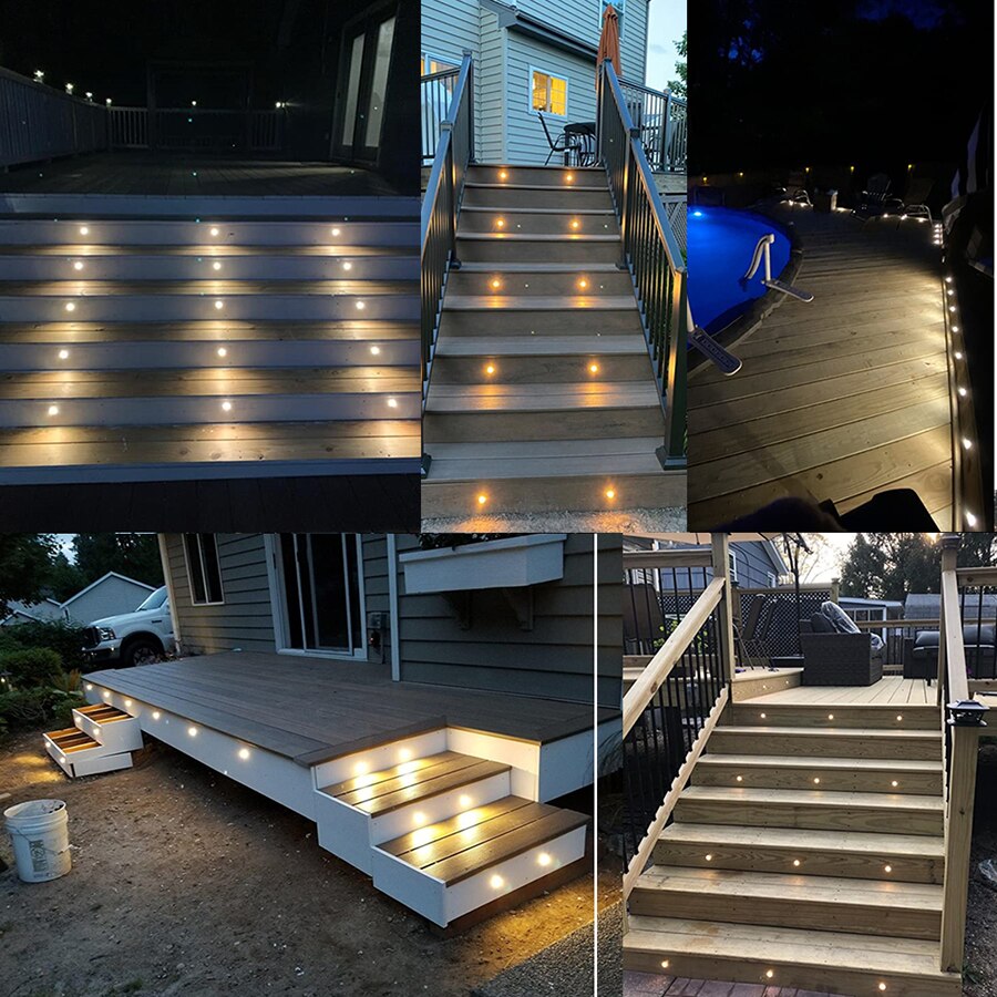 Recessed LED Deck Lights Kits 10/16 Pack Outdoor In Ground LED Deck Light Waterproof Low Voltage Landscape Step Stair Light