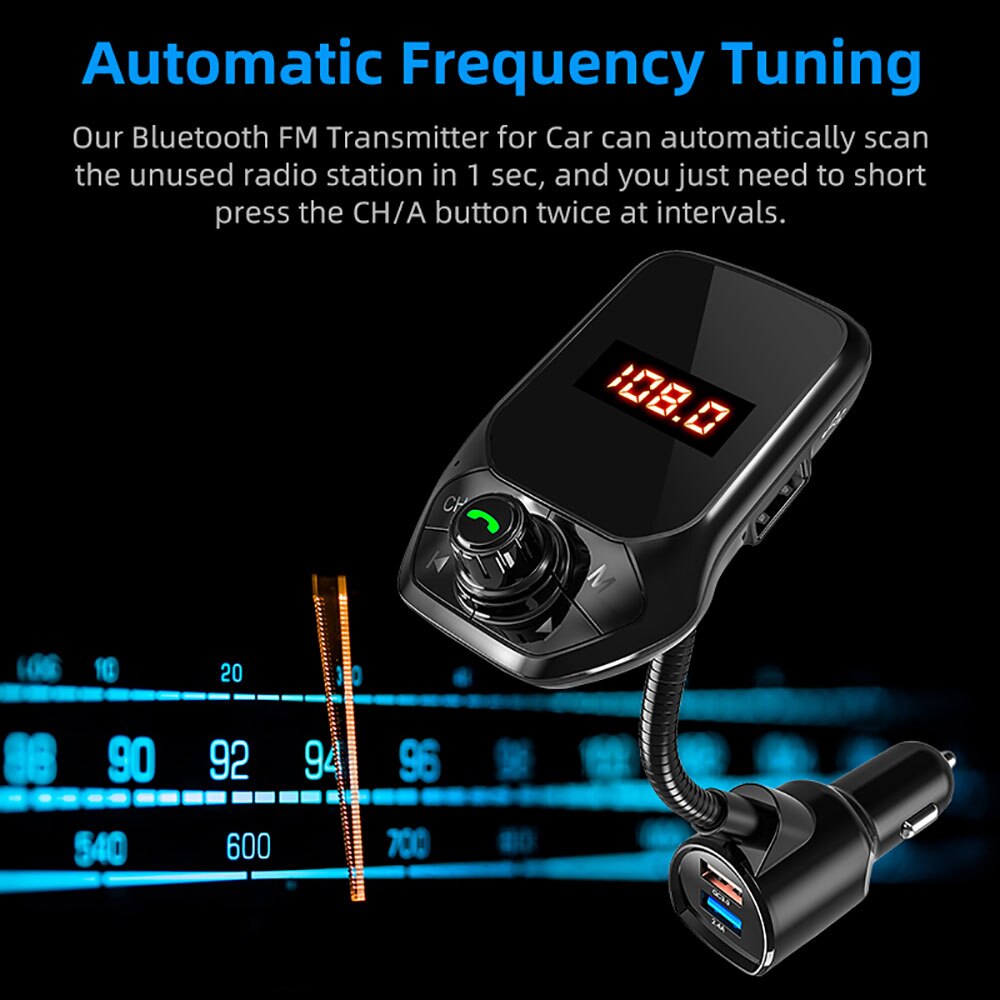 Bluetooth Car FM Transmitter MP3 Player Hands-free Calling Wireless Radio Adapter Kit with 3 USB Ports USB Charger TF Card Aux