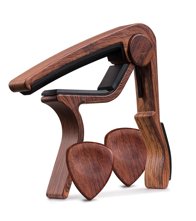 Guitar Capo REAL WOOD PICKS INCLUDED (2) Set for Acoustic Guitar, Electric Guitar Quick Change for Easy Transpose: Default Title