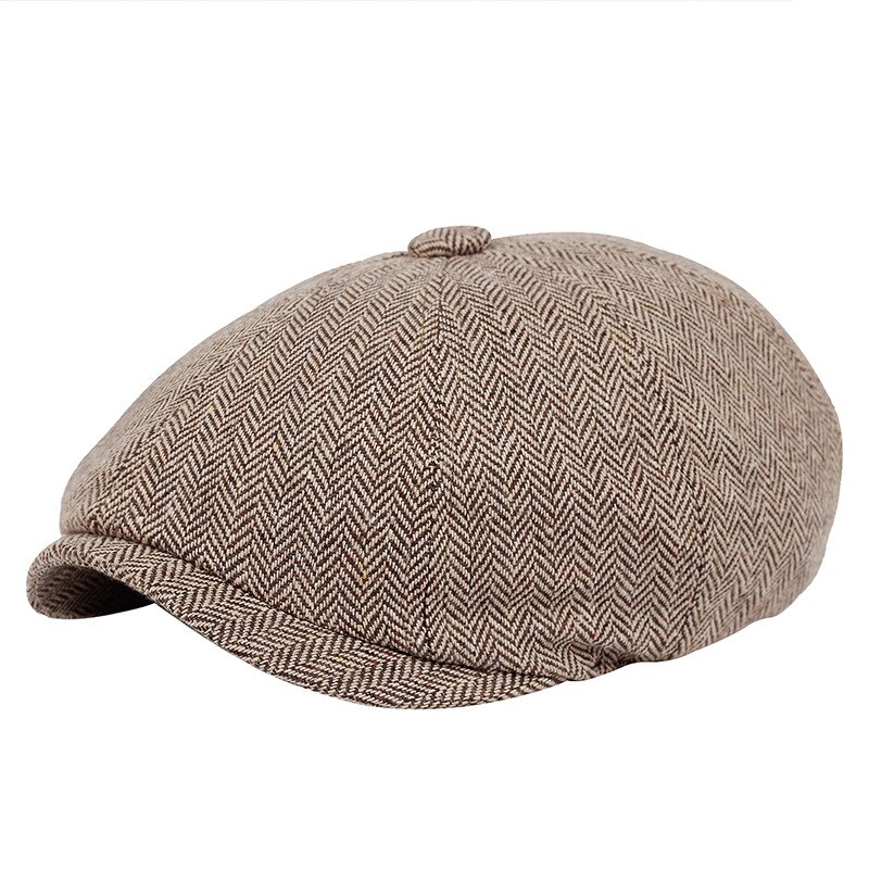 Men Beret Vintage Herringbone Gatsby Tweed Peaky Blinders Hat Newsboy Beret Hat Spring Flat Peaked Beret Hats: Khaki