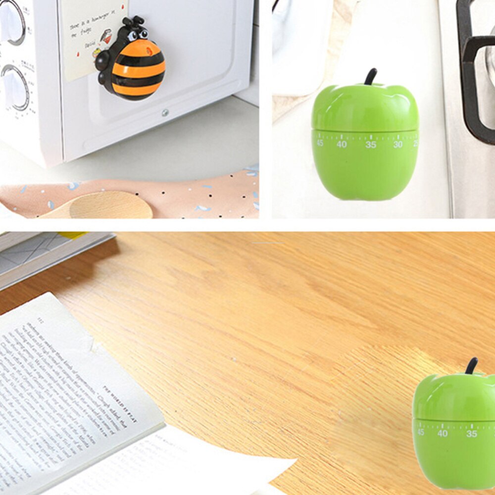 Minuterie mécanique en forme de Fruit, 1 pièce, compte à rebours à usage domestique, minuterie de cuisson manuelle, rappel de cuisine (pomme verte)
