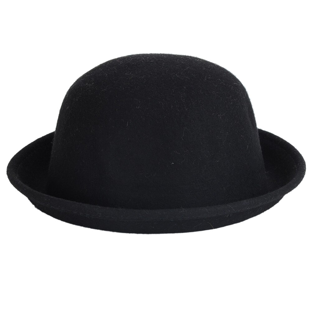 Moda retro filcowy kapelusz kobiety wełniany fedora meloniki kapelusz czapka dla pań dziewczyny zimowa, jesienna zwykły okrągły kapelusz: czarny