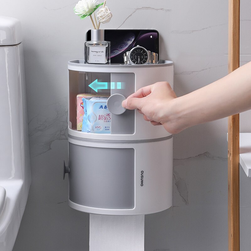 Toilet Tissue Box Double-layer Toilet Paper Rack Toilet Paper Box Non-Perforated Waterproof Roll Paper Tube Paper Box