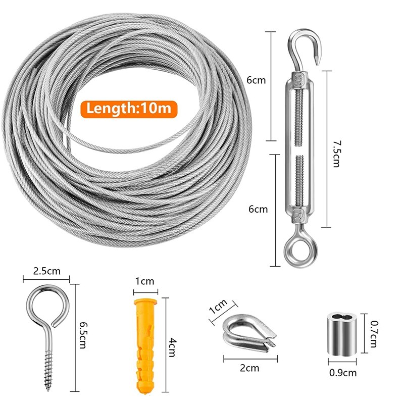 56 Pcs Garden Wire Cable Railing Wire Fence Roll Kits 15M PVC Coated Heavy Duty Stainless Steel Wire Rope Cable