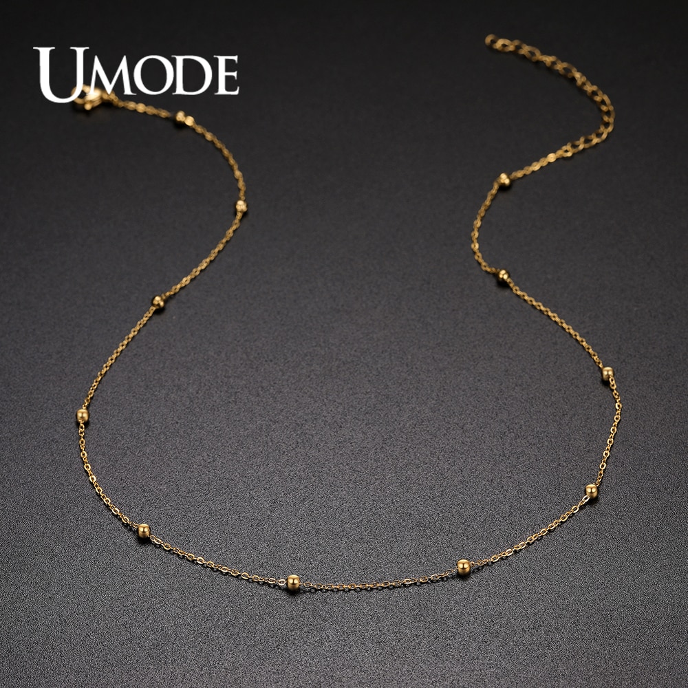 UMODE Korean Girls Gold Stainless Steel Necklace for Women 3mm Ball Chain Necklace Choker Fahsion Party Jewelry UN0391