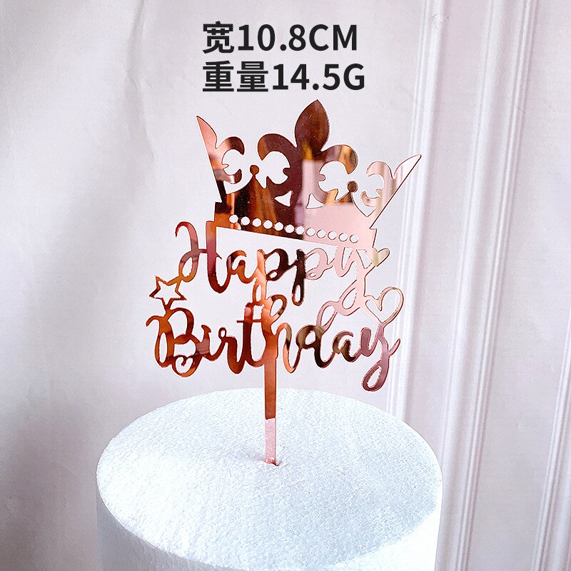 Rose Gold Gelukkige Verjaardag Cake Topper Acryl Cupcake Toppers Voor Kinderen Verjaardagsfeestje Taart Decoraties Baby Shower