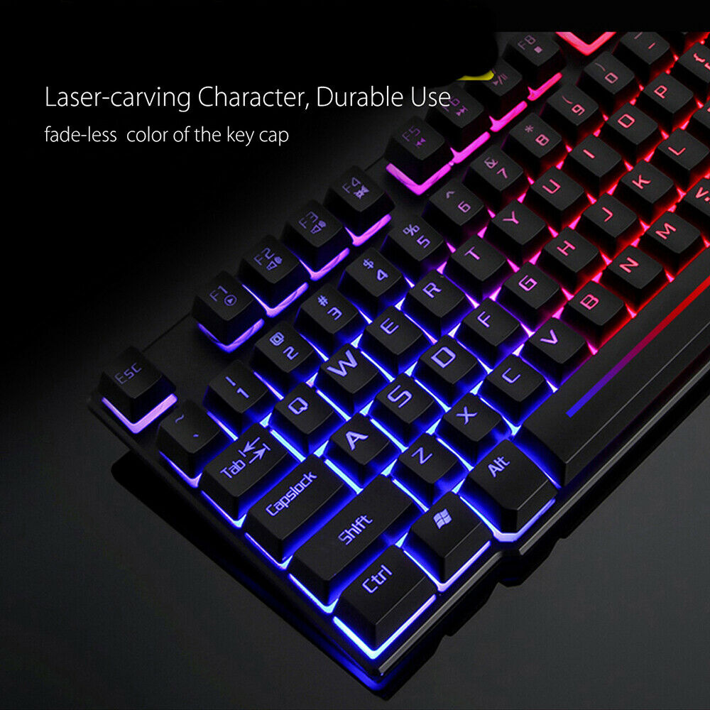 Gaming Keyboard and Mouse Set Rainbow LED USB Illuminated For PS4 Xbox PC Laptop