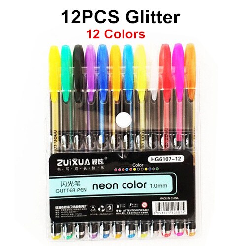 Genkky 48 färger gelpennor set glitter gelpenna för vuxna målarböcker journaler ritning klotter konst markörer: 12 färg glitter
