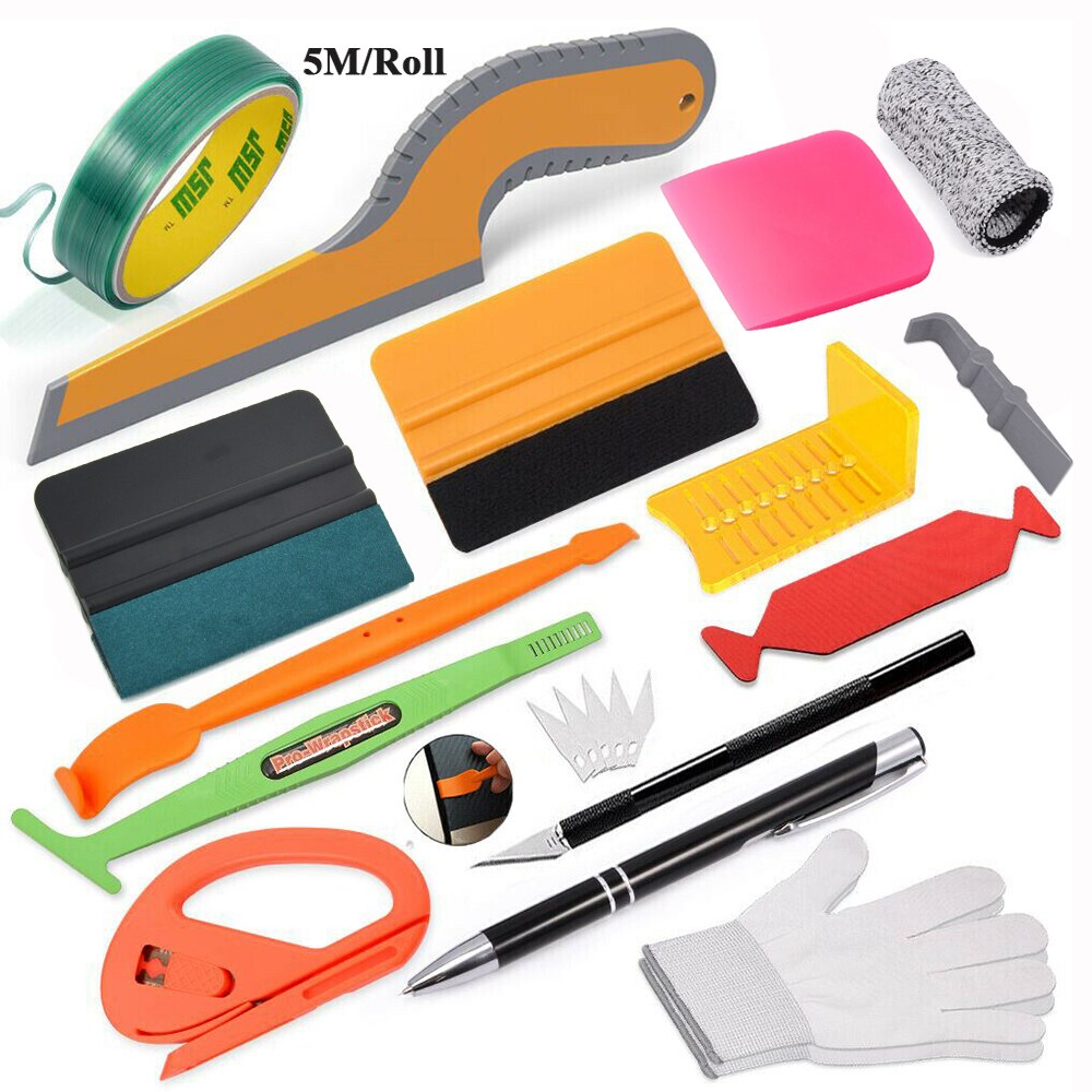 FOSHIO Vinyl Wrapping Car Accessories Tools Kit Sticker Cut Knifeless Tape Carbon Fiber Film Squeegee PPF Scraper Window Tint: Set 8