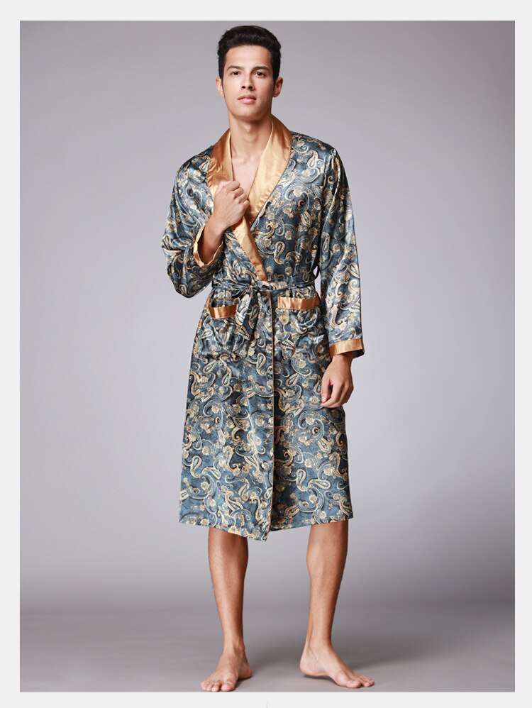 Kinesisk herr rayon pyjamas robe de nuit morgonrock morgonrock lös pyjamas ledig hemtjänst herr kimono morgonrock för män