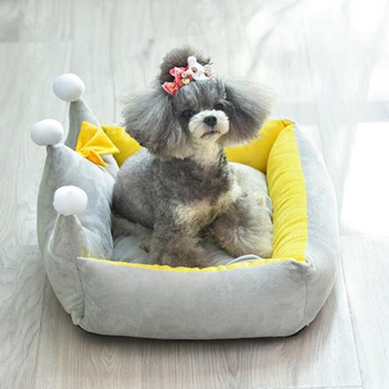 Cute Crown Pet Princess Beds for Small Dogs Winter Warm Puppy Cat Sofa Bed Shih Tzu Yorkies Kennels Removable Mascotas Supplies
