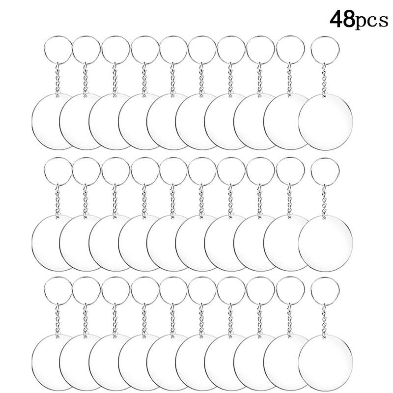 24/36/48pcs Acrylic Transparent Circle Discs Set Key Chains Clear Round Acrylic Keychain Blanks Keychain for DIY (Transparent): Transparent 48PCS