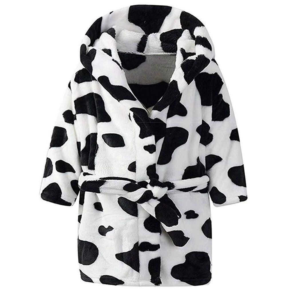 Baby Sleepwear Clothes Unisex Children's Baby Print Flannel Bathrobes Hoodie Towel Pajamas Night Gown Kids Clothing #40: White  / 2T