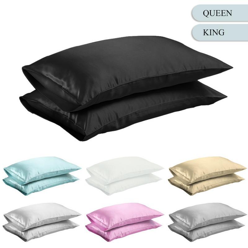 Queen/king zijden satijnen kussensloop beddengoed kussensloop glad huis wit zwart grijs hemelsblauw roze zilver