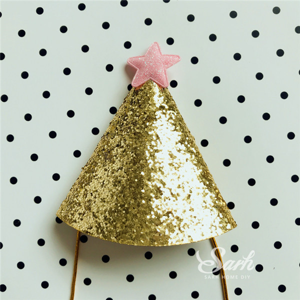 5 sztuk Bling złoty mini czapka urodzinowa z kolorowa gwiazda dziecko dziecko Cupcake wykaszarki ciasto dekoracje urodziny uroczy prezent: Różowy