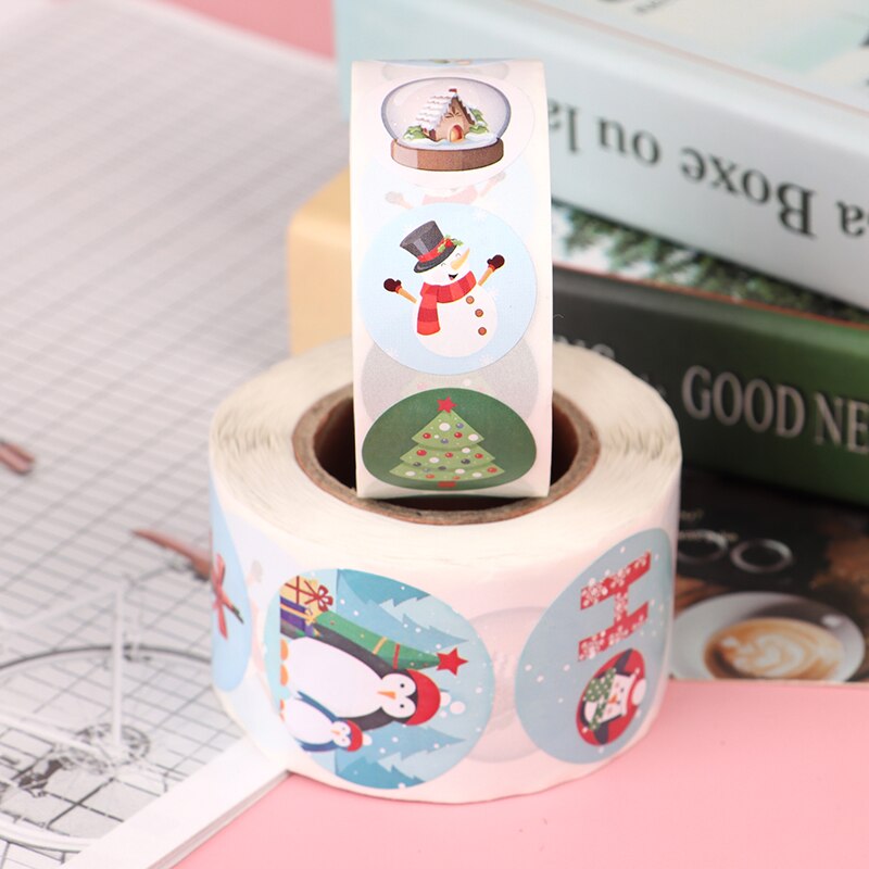 500Pcs Sticker/roll Merry Christmas Happy Holidays Stickers Cards Package Seal Labels