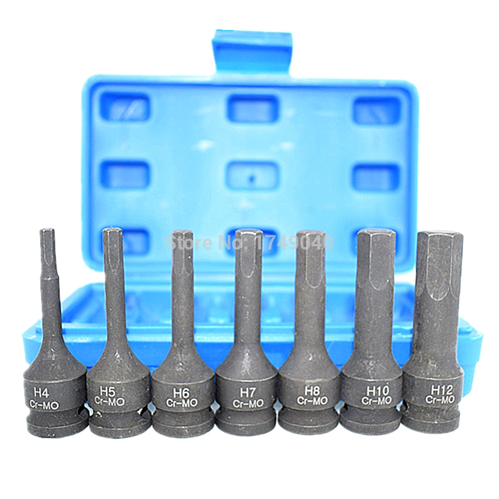 7pc 3/8 "Vierkante Drive Impact Hex Bit Socket Set Air Impact Inbussleutel Bit Socket Cr-Mo 60mm Lange Hex Hoofd H4 H5 H6 H7 H8 H10 H12