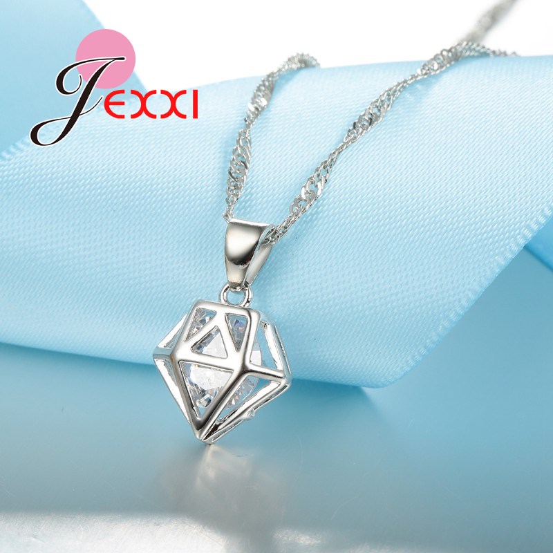 925 Sterling Zilver Bridal Wedding Accessoires Geometrische Cubic ia Hanger Ketting Oorbellen Sets