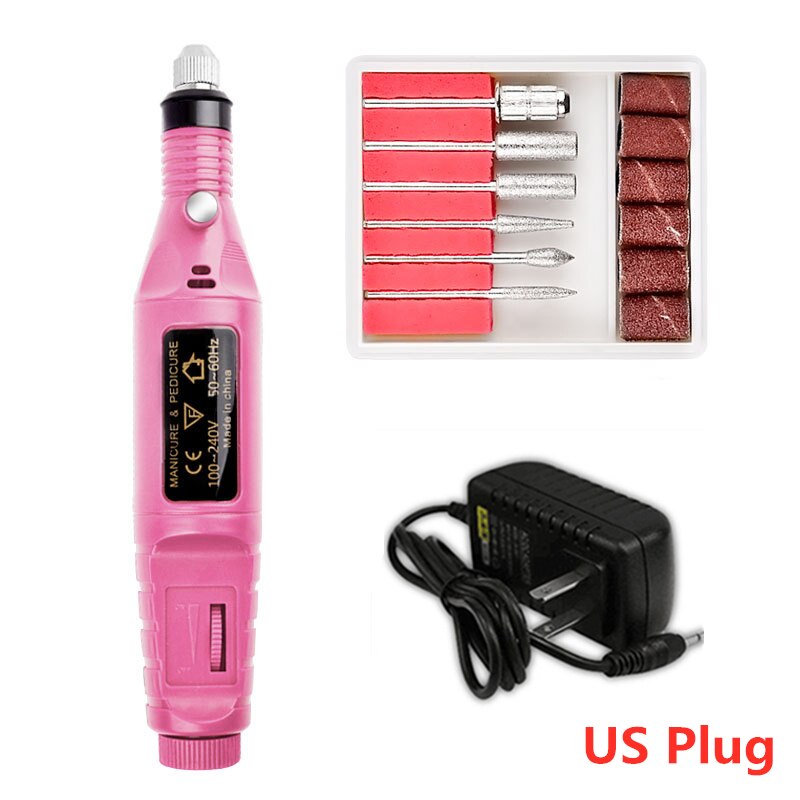 1 Kit électrique de Machine de perceuse à ongles électrique stylo d'art d'ongle 6 Bits perceuse tampon de ponçage lime à ongles Kit d'équipement d'art d'ongle: 09 Pink US
